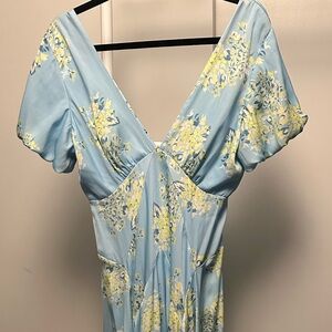 Free People Light Blue and Yellow Floral Maxi Dress